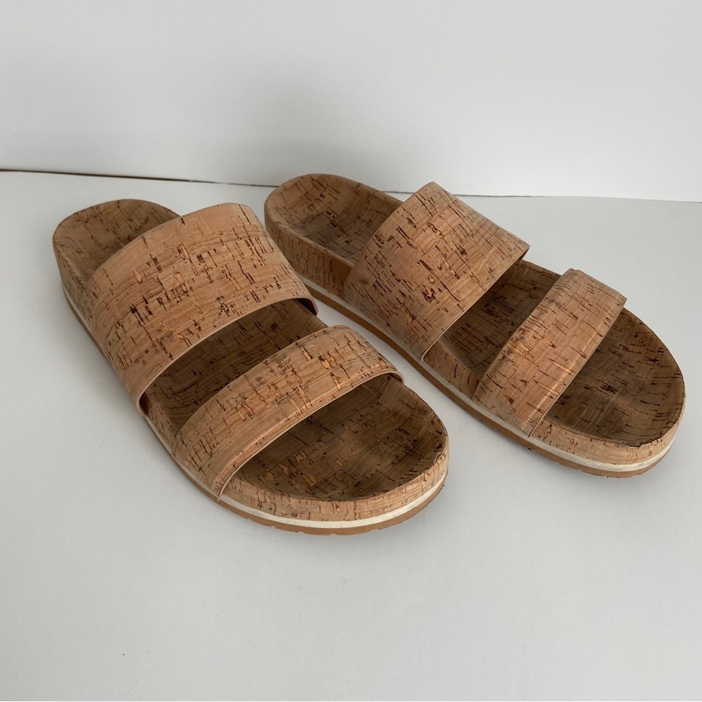 Vince womens tan cork slide on open toe double strap sandals size 10